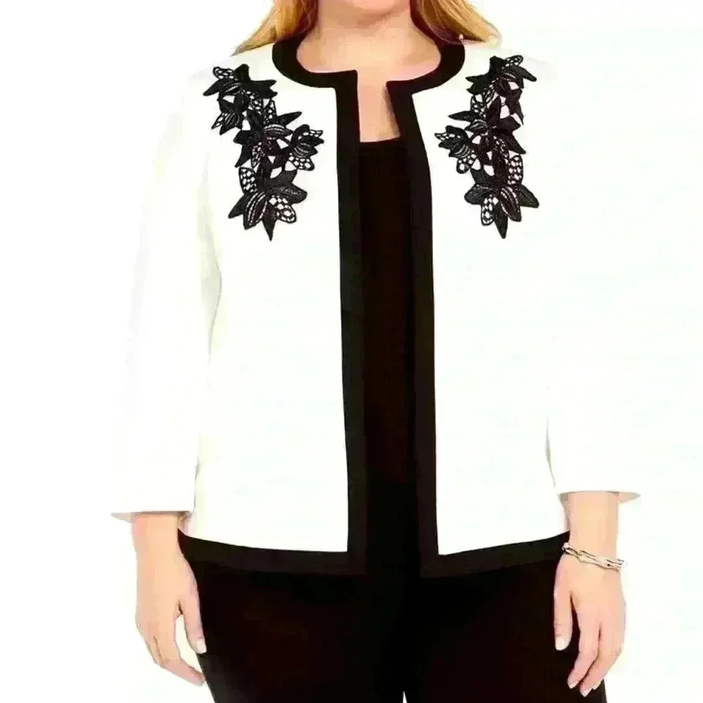 Kasper Womens White Textured Office Blazer Jacket